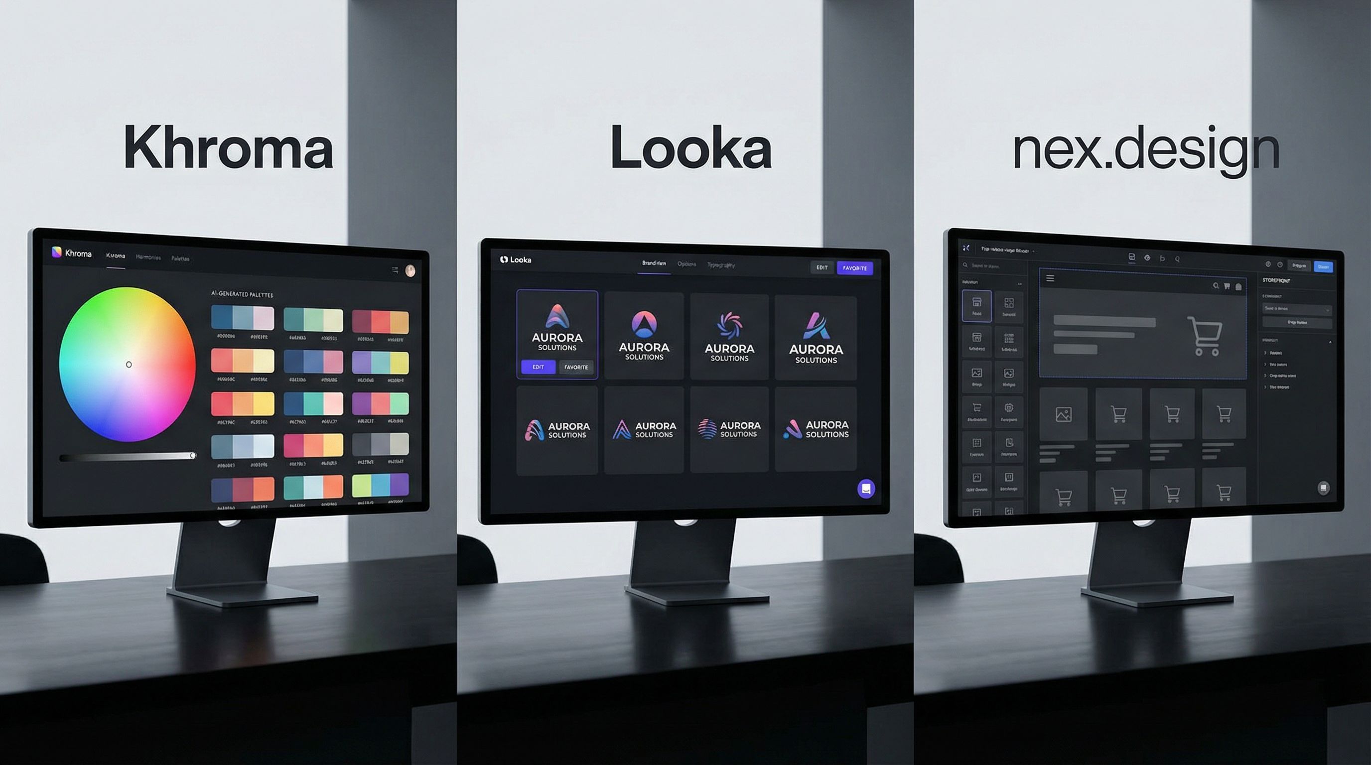 Specialized AI design tool interfaces for color, logos, and e-commerce design